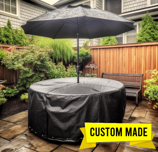 Custom Made round patio table cover with umbrella hole