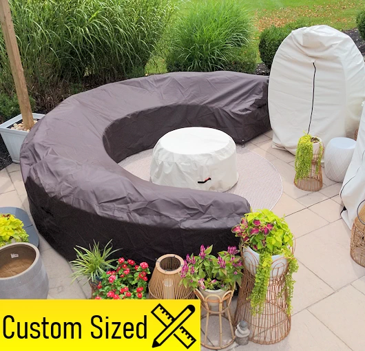 100% UV & Weather Resistant Customize Outdoor Sofa Cover with Air Pockets and Drawstring with Snug Fit 120 L x 36 W x 38 H x 82 FL, Grey Curved Sofa Cover 12 Oz Waterproof 