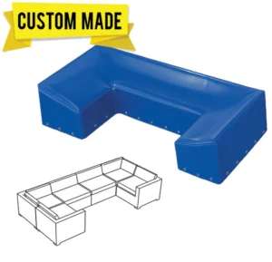 Custom-made covers protect outdoor U-shaped sofas from weather damage by ALCO