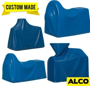 Custom-fitted tarp covers designed to protect equipment from weather damage by ALCO