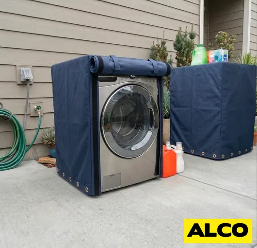 Custom outdoor washer dryer cover roll up