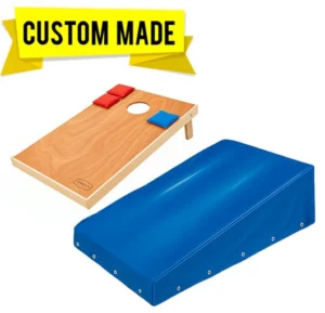 Custom made polyester cover protects bean bag game board with easy fit