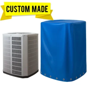 Custom waterproof vinyl cover protects commercial AC condenser unit in all seasons