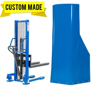 Custom-made covers protect pallet stackers from dust, debris, and weather