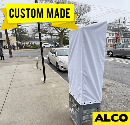 Durable UV-resistant custom-fit polyester cover protects paystation from weather damage