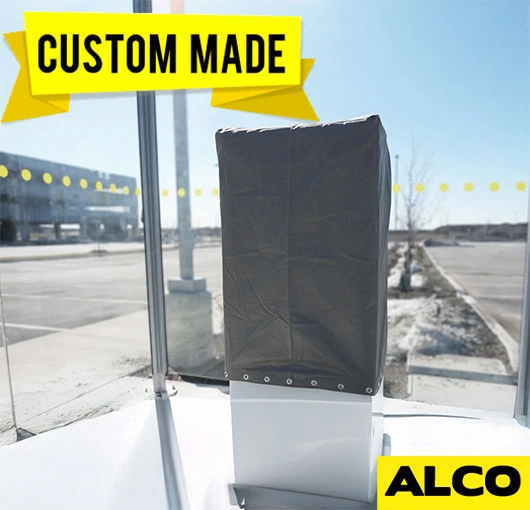 Waterproof custom-fit vinyl cover protects paystation from weather damage