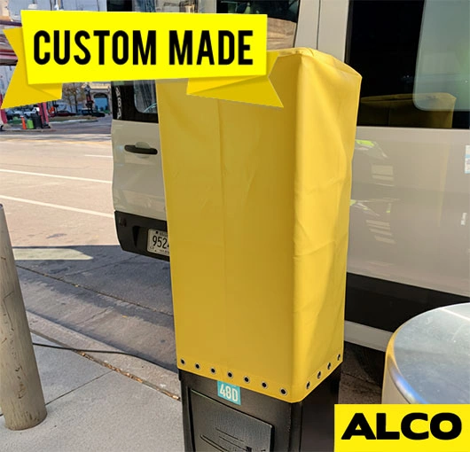 Durable UV-resistant custom-fit vinyl cover protects paystation from weather damage