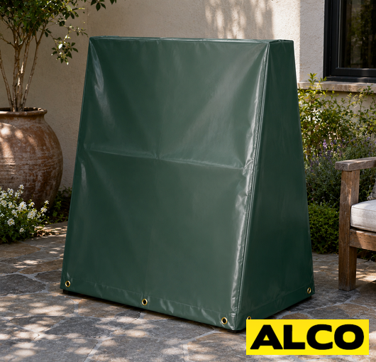 Heavy duty custom covers fitted over outdoor plant shelving to protect inventory from weather and debris.