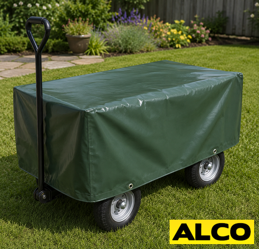 Custom-fit covers for outdoor garden carts, protecting them from weather and debris in commercial or landscaping settings.
