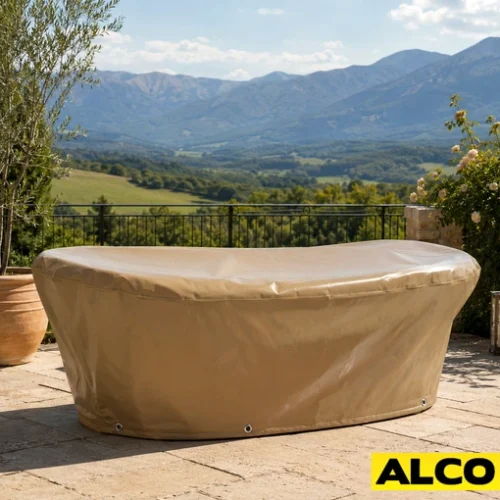Heavy duty cover fitted over a cast iron bathtub to protect it during industrial or construction use.