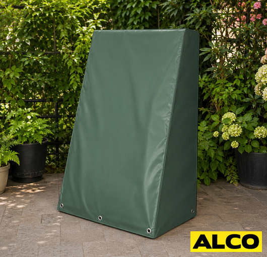 A custom-fit cover for a magic mirror photo booth, shown with an attached shoulder strap for carrying.