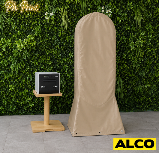 Heavy duty travel cover with zip opening fitted over a mirror booth for protection during transport or storage.