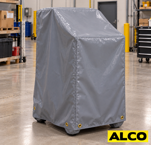 Heavy-duty cover fitted over a spill response cart to protect contents and contain hazardous materials in an industrial setting.
